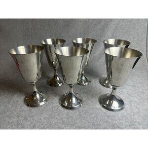 Vintage MCM Steiff Pewter 6.5" Drinking Wine Chalice Goblets Cups Set of 6 P 104